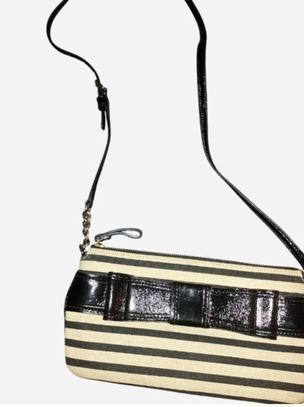 Kate Spade Striped, Patent Leather Crossbody Bag with Bow